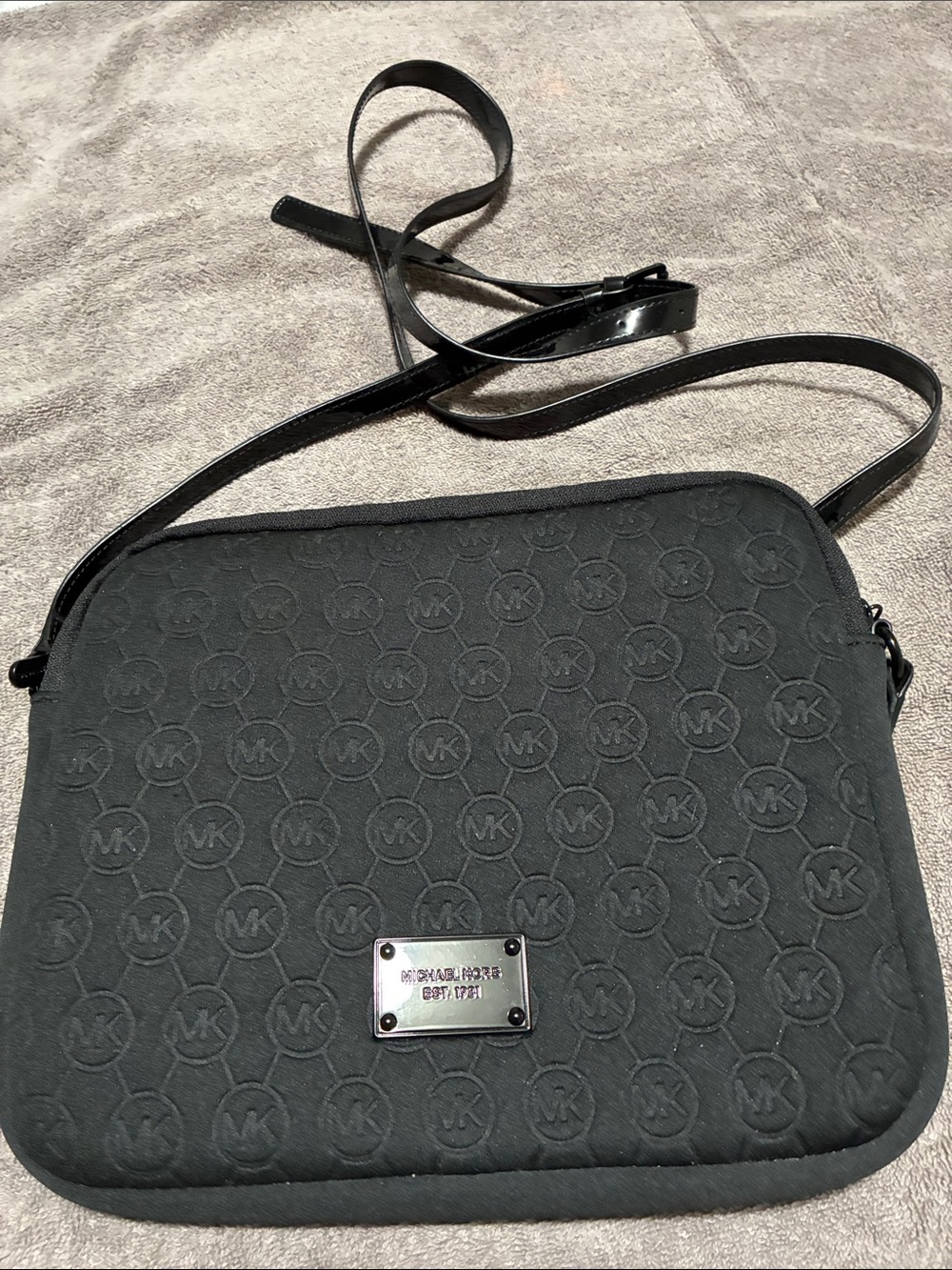 Michael Kors Black Embossed MK Crossbody Messenger Bag